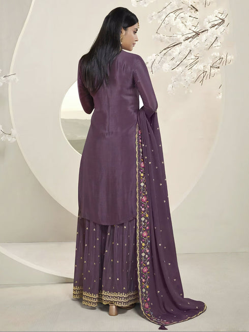 Purple Chinon Sharara Suit Acy6893 Closure View